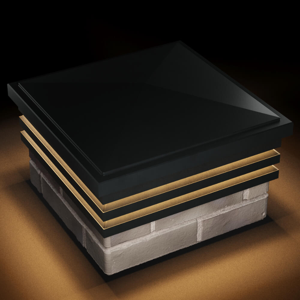 Колпак Zking Бона ХайТек Черный на столб 1.5х1.5 кирпича (385х385мм) с подсветкой в Добрянке фото