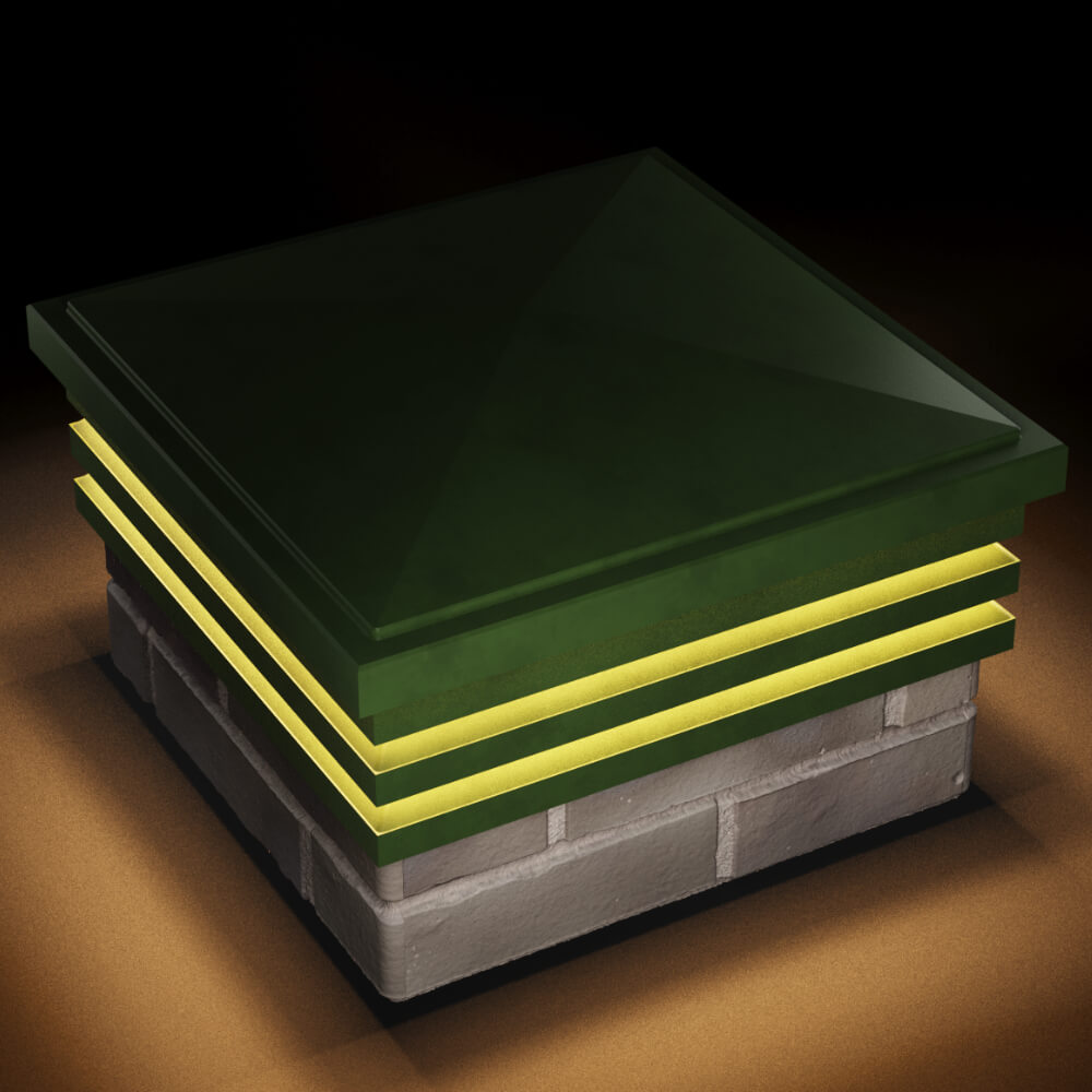 Колпак Zking Бона ХайТек Зеленый на столб 1.5х1.5 кирпича (385х385мм) с подсветкой в Добрянке фото