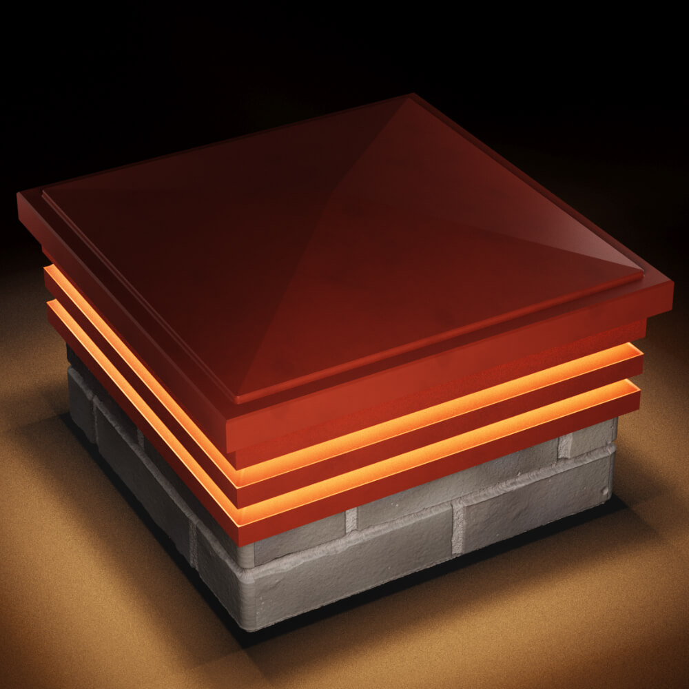 Колпак Zking Бона ХайТек Красный на столб 1.5х1.5 кирпича (385х385мм) с подсветкой в Добрянке фото