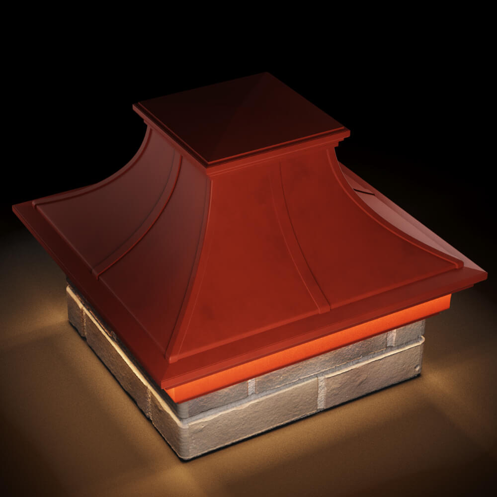 Колпак Zking Монблан Премиум Красный на столб 1.5х1.5 кирпича (385х385мм) с подсветкой в Добрянке фото