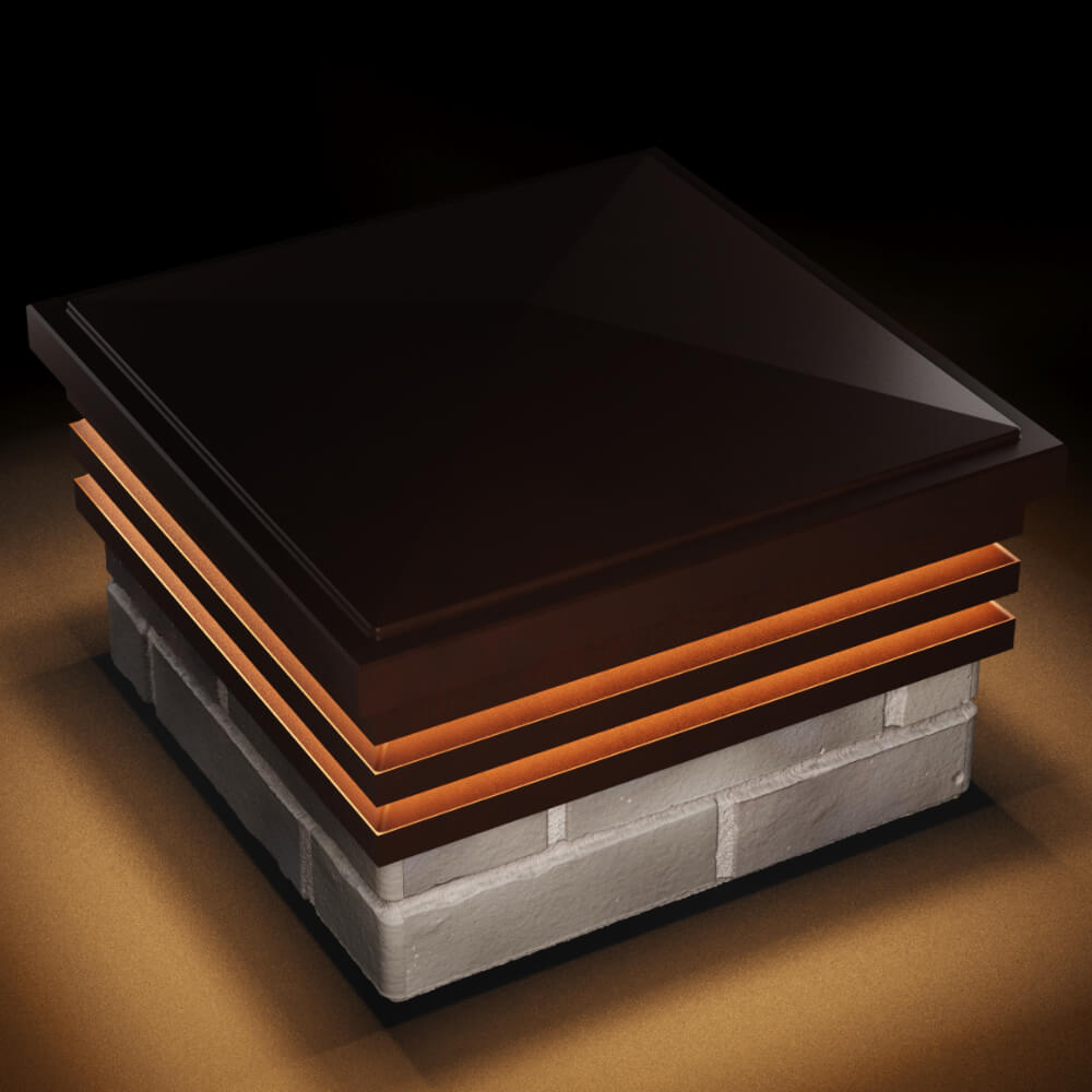 Колпак Zking Бона ХайТек Коричневый на столб 1.5х1.5 кирпича (385х385мм) с подсветкой в Добрянке фото