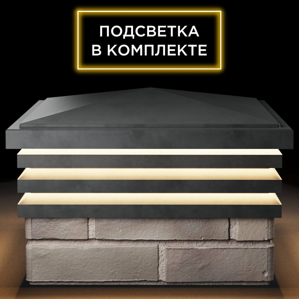 Колпак Zking Бона ХайТек Серый на столб 1.5х1.5 кирпича (385х385мм) с подсветкой Добрянка фото