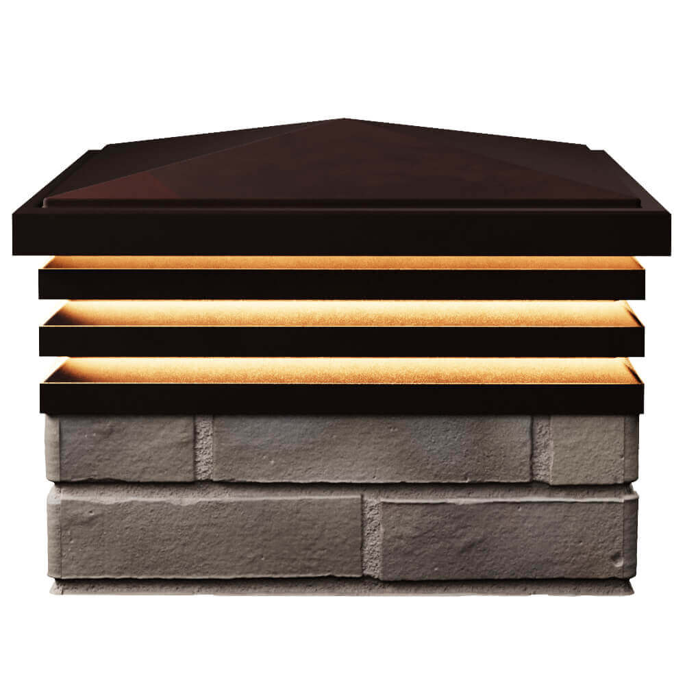 Колпак Zking Бона ХайТек Коричневый на столб 1.5х1.5 кирпича (385х385мм) с подсветкой в Добрянке фото